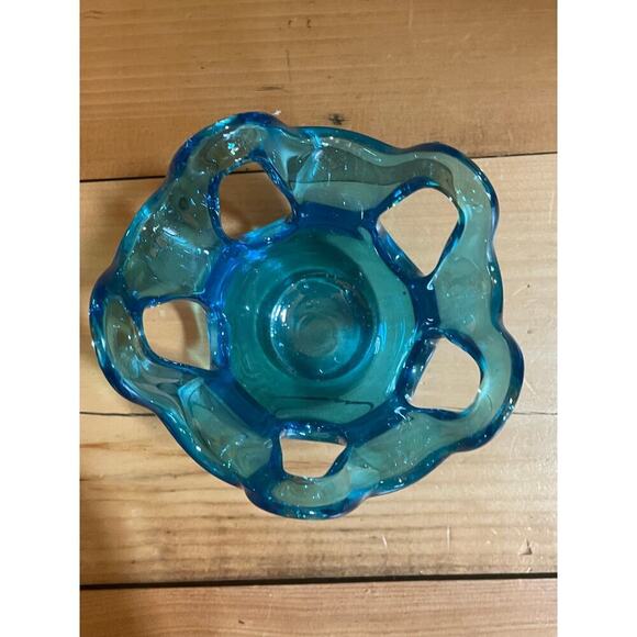 Beautiful Blue Glass Art Vase candle holder Decor. Murano Style? Home decor - Picture 5 of 8